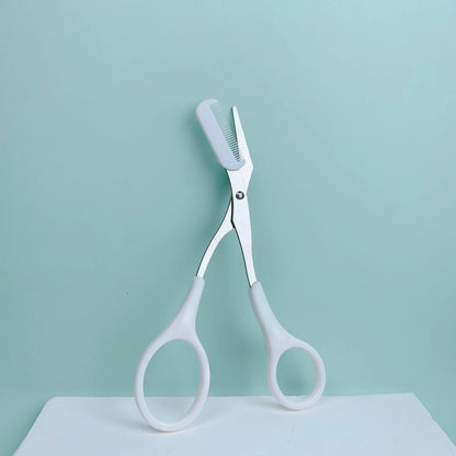 Integrated Comb Eyebrow Scissors for Precise Grooming and Styling - Stainless Steel and Plastic