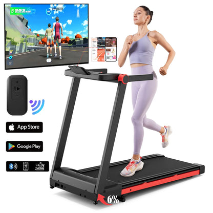 Compact Treadmill with 3.5HP Motor, 6% Incline, 350 lb Capacity, Bluetooth, 0.6–10 MPH, 7.9-Inch Folded Height