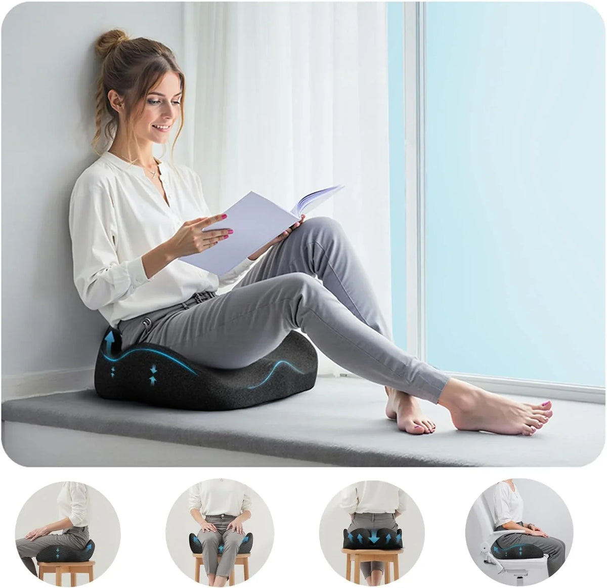 Ergonomic Seat Cushion with Extra Thick Memory Foam for Coccyx and Hip Support