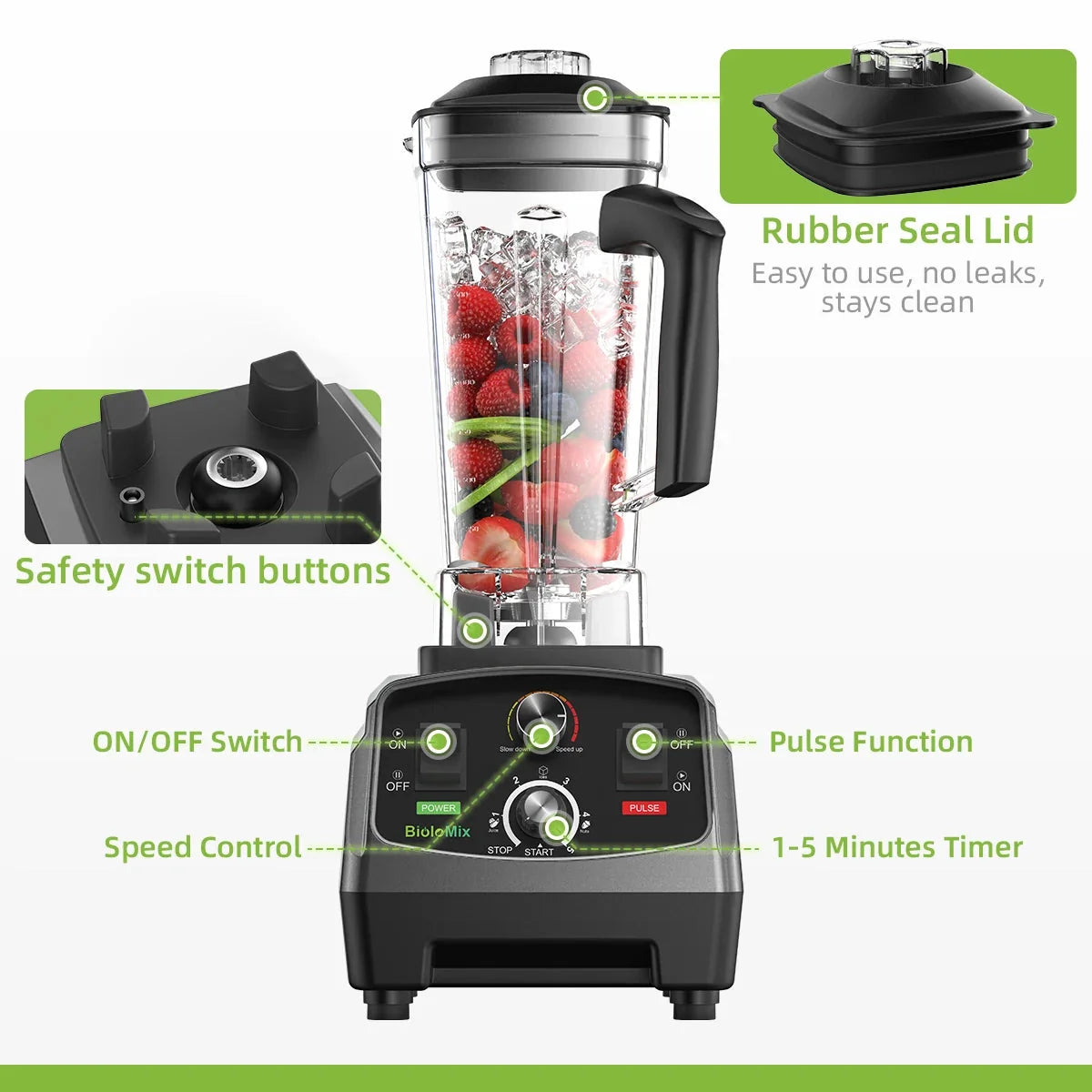 High-Power 2200W Blender with 2L Jar, 6-Blade Design, Timer, Ice Crusher