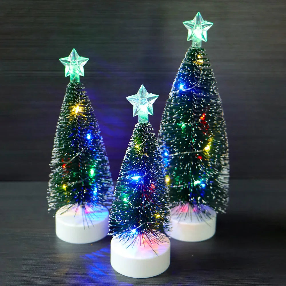 Mini LED Christmas Tree with Copper Wire Lights and Snow Effect - 16-21 cm, Warm White or Multicolor, Battery Operated