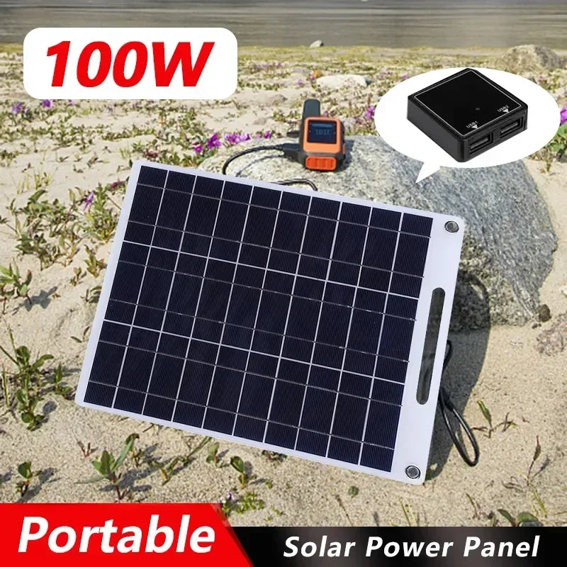 100W Solar Panel with Dual USB Outputs | Waterproof & Suitable for Outdoor Use