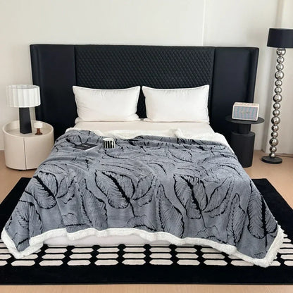 Cozy Lamb Fleece Blanket | Soft Velvet Throw with Gold Embossed Design | Stylish for Bed and Sofa