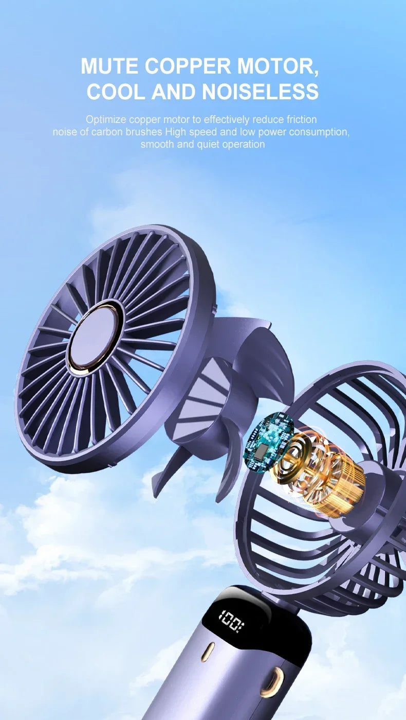 Portable Mini Fan 5000mAh – Wireless USB Rechargeable with Digital Screen and Phone Holder, 5-Speed Neck Hanging Design