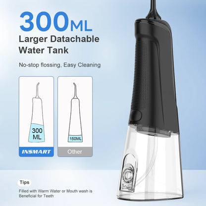 Water Flosser with 300ml Reservoir - USB-C Rechargeable, 4 Settings, IPX7 Waterproof