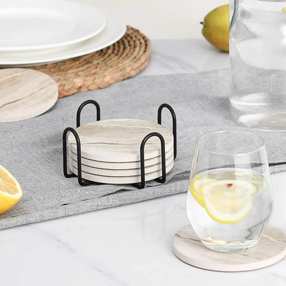 Ceramic Coaster Set with Marble Design – 6 Pieces, Heat-Resistant Holder