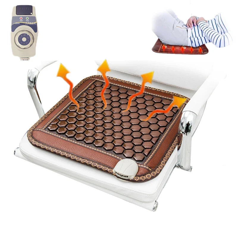 Jade and Tourmaline Heated Seat Cushion with 8 Temperature Settings for Back, Shoulder, and Muscle Relief