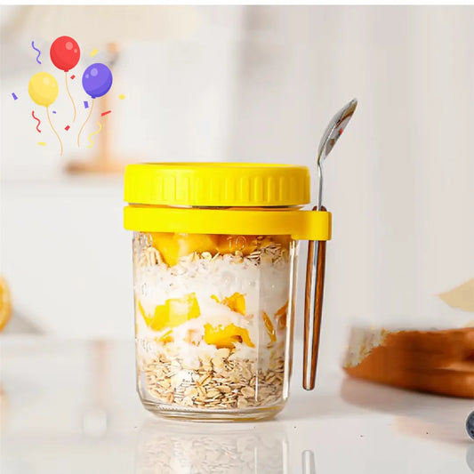 Portable Multifunctional Breakfast Cup with Lid and Spoon - Ideal for Oatmeal, Cereal, Nuts, Yogurt, Salad, and More - Heat-Resistant Tumbler for Juice and Milk