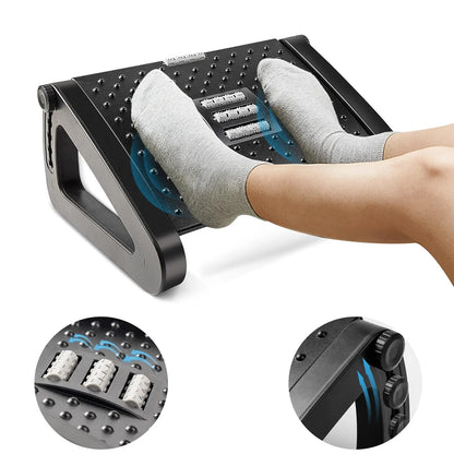 Under Desk Footrest with Massage Rollers – 6 Adjustable Heights & Tilted Design