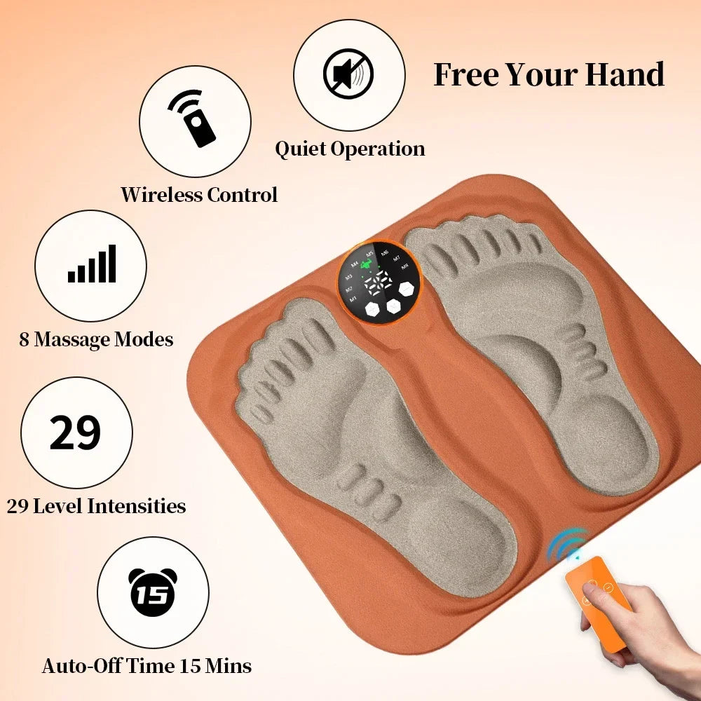 Rechargeable Foot Massage Mat with Remote Control - 8 Modes, 29 Intensities & Electrode Pads