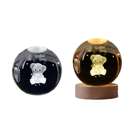 LED Starry Sky Projector with Wooden Base - 3D Crystal Night Light for Bedroom and Gifts