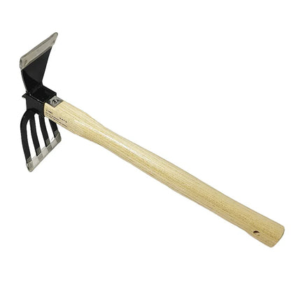 Garden Cultivator and Mini Hoe with 5 Tines | Carbon Steel | Wooden Handle | 38 × 21 × 8.5 cm