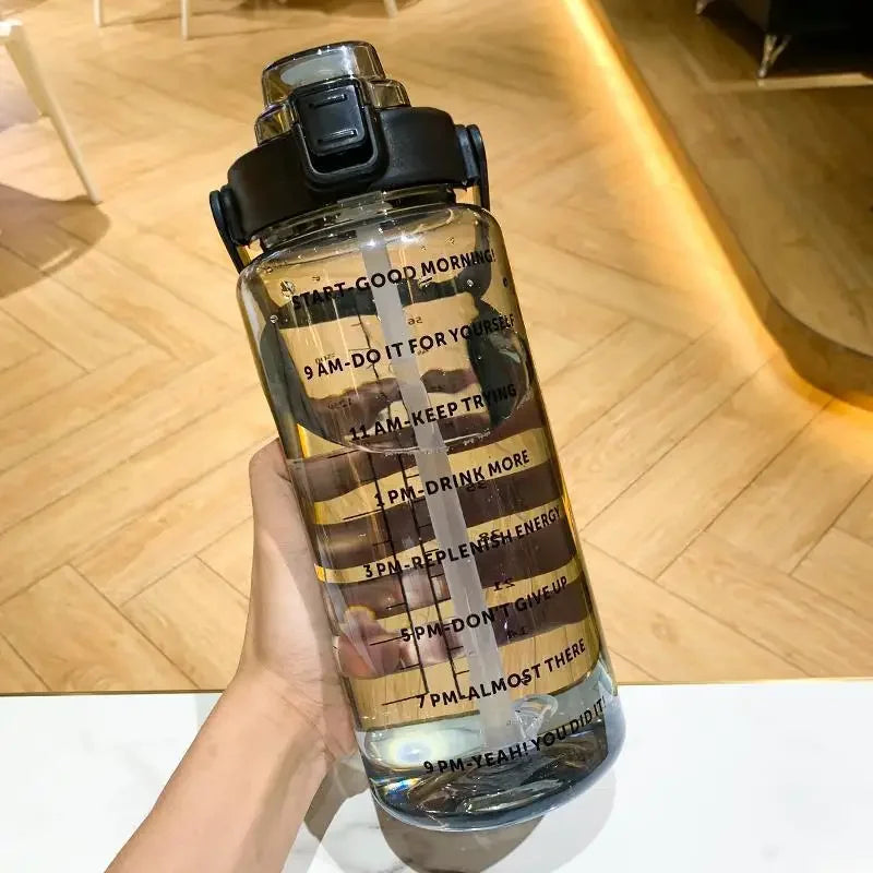 2L BPA-Free Water Bottle with Time Markers & Straw – 68oz Leakproof Hydration Tracker for Gym, Office, Travel