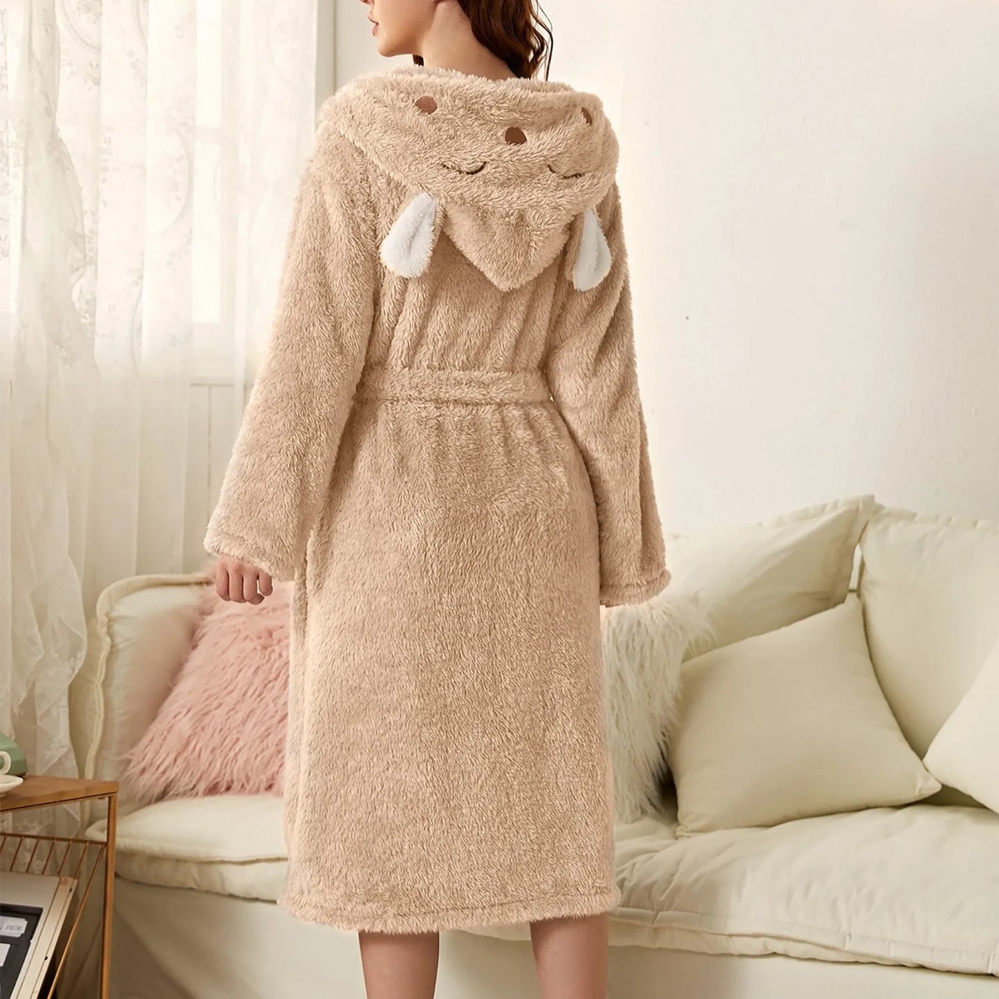 Hooded Fleece Bathrobe with Bunny Ears | Soft, Warm & Easy Care for Cozy Moments at Home