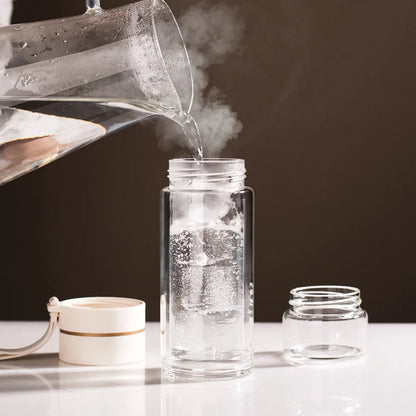 Double-Wall Borosilicate Tea Infuser Bottle 13.5 oz with Stainless Steel Filter