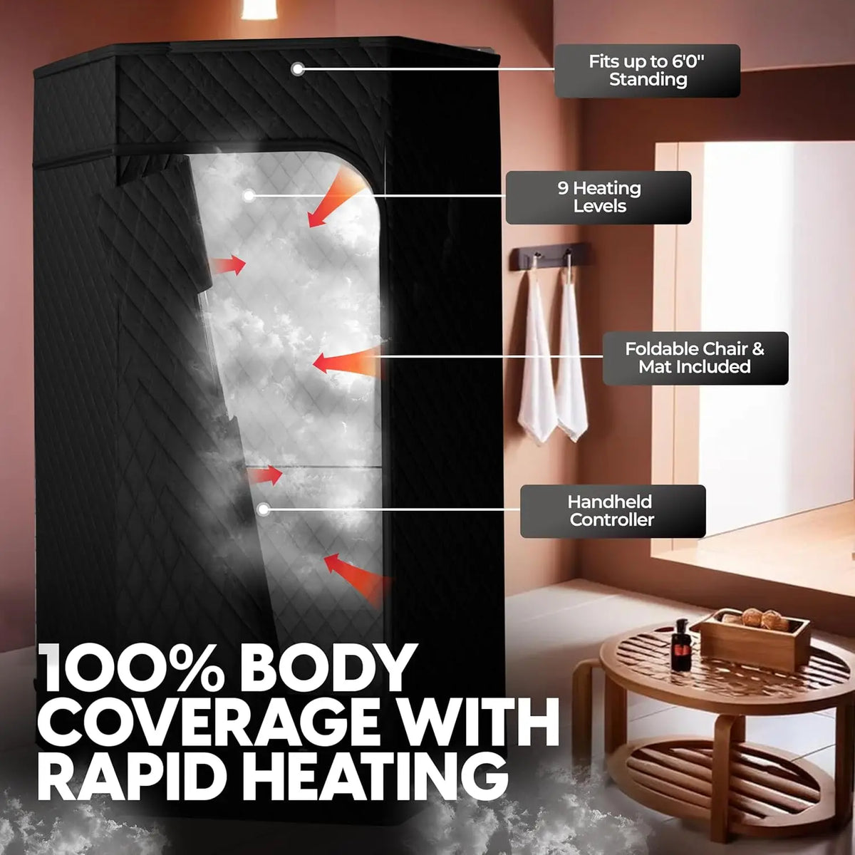 Foldable Home Steam Sauna Tent with Ice Bath Tub, Remote & 9 Heat Settings