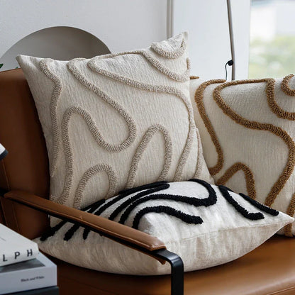 Geometric Patterned Chenille Throw Pillow Cover in Bohemian Style