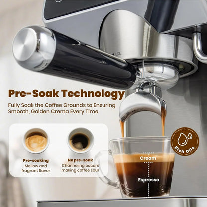 Touch Screen Espresso Maker with 20 Bars – Quick 13s Heating, Milk Frother, Stainless Steel