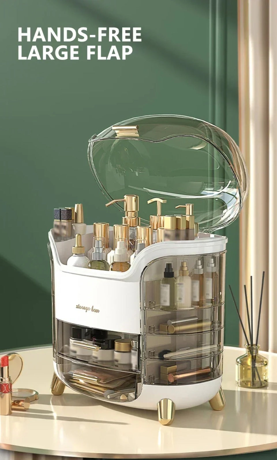 Transparent Makeup Storage Organizer with Sliding Doors and Drawers