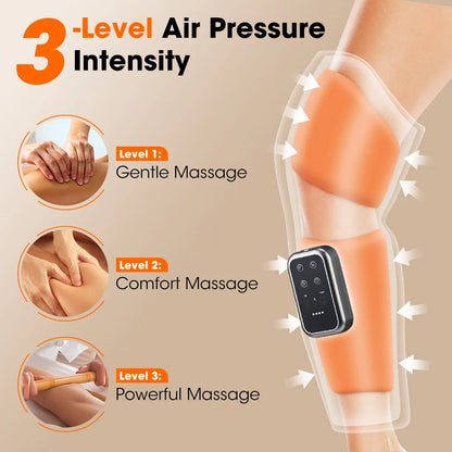 Cordless Leg Wrap Massager for Calves and Knees – Heat and Air Compression with 3 Levels and Adjustable Pressure