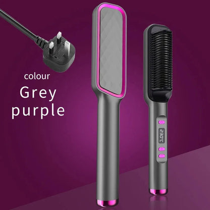 Hair Straightening Brush with LED Temperature Display & Anti-Scald Protection | 360° Rotating Cable