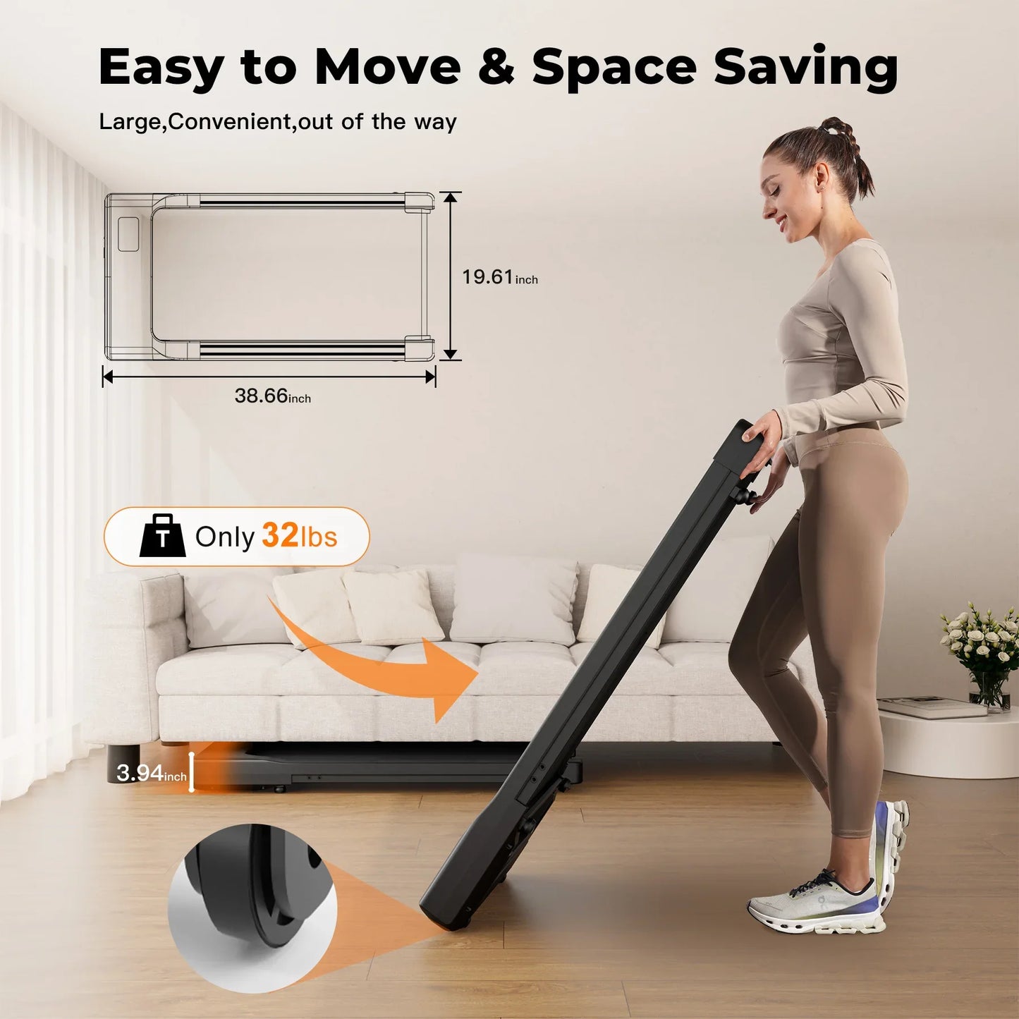 Slim Under Desk Treadmill with 2.5HP Motor | 265 lb Capacity, LED Display, Remote, 2.5 MPH