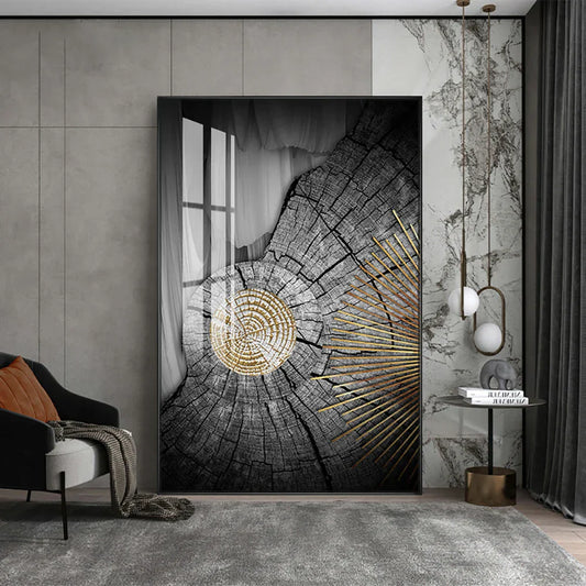 Sophisticated Black and Gold Tree Ring Canvas Art for Home