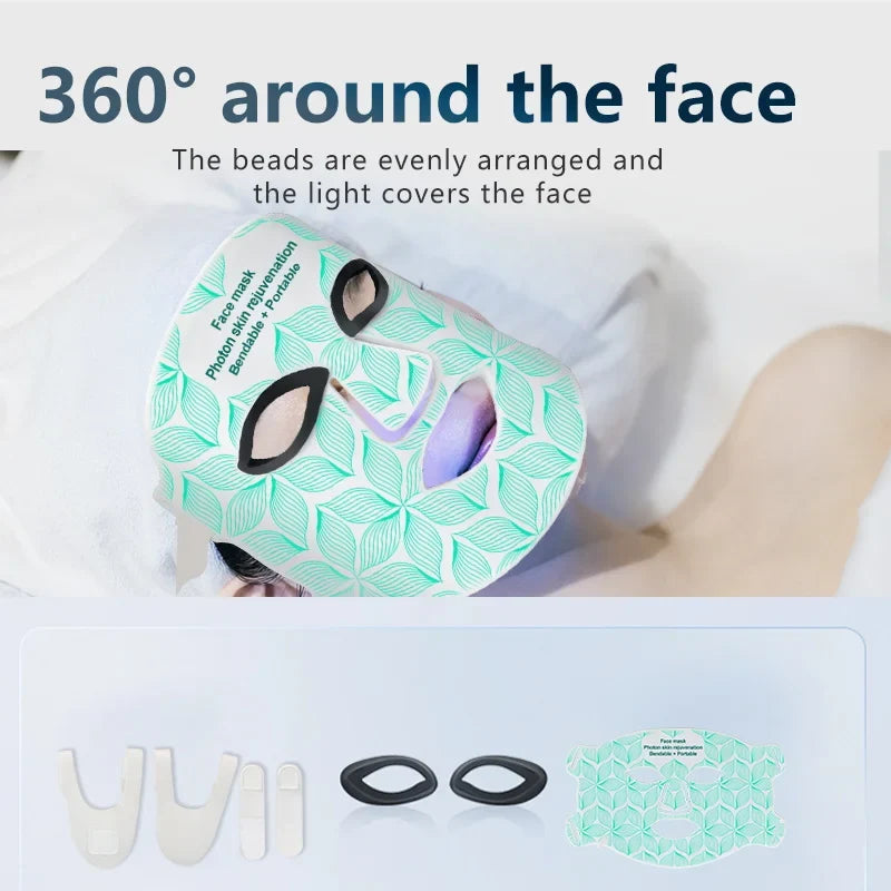 LED Face and Neck Mask with 8 Colors, 480 Lights, Rechargeable Battery, Silicone Design & Timer Options of 10/20/30 Minutes