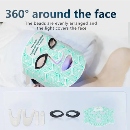 LED Face and Neck Mask with 8 Colors, 480 Lights, Rechargeable Battery, Silicone Design & Timer Options of 10/20/30 Minutes