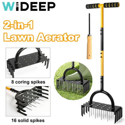 Manual Lawn Aerator with Carbon Steel | 16 Spikes & 8 Hollow Tines | For Healthy Grass and Garden