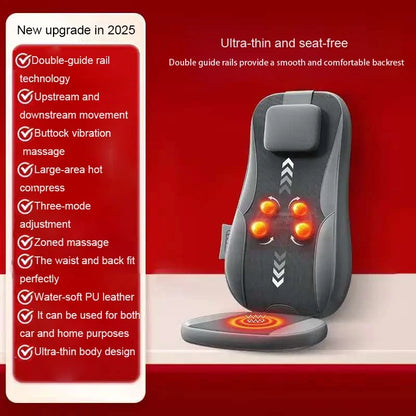 Heated Vibration Massage Cushion for Seat – Dual-Rail Back Massager with 3 Settings, Spot Control & Adapters for Home/Car