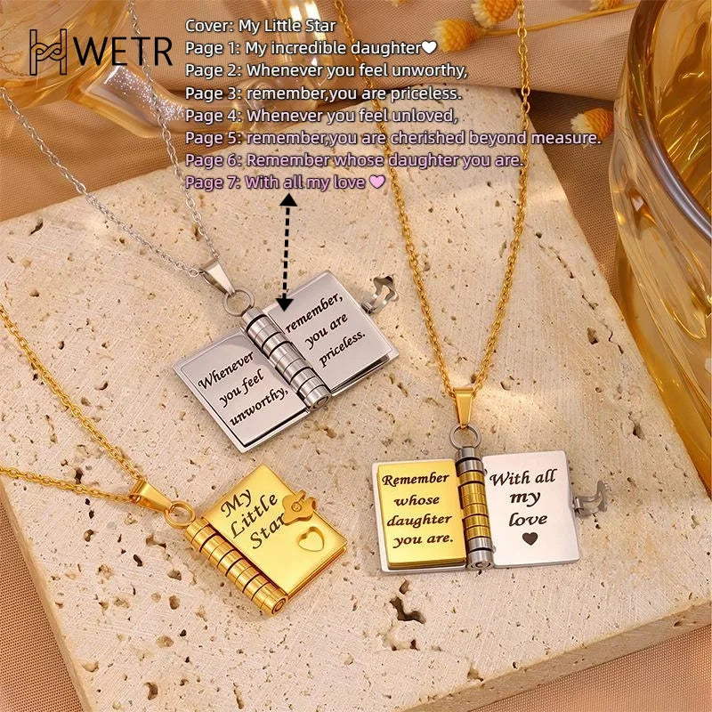 Memory Book Pendant Necklace – Meaningful Jewelry with Affectionate Message