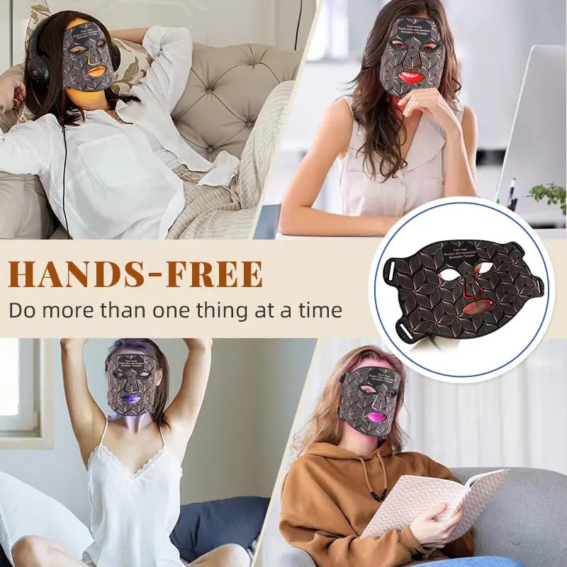 LED Face and Neck Mask with 8 Colors, 480 Lights, Rechargeable Battery, Silicone Design & Timer Options of 10/20/30 Minutes