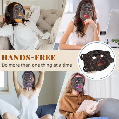 LED Face and Neck Mask with 8 Colors, 480 Lights, Rechargeable Battery, Silicone Design & Timer Options of 10/20/30 Minutes