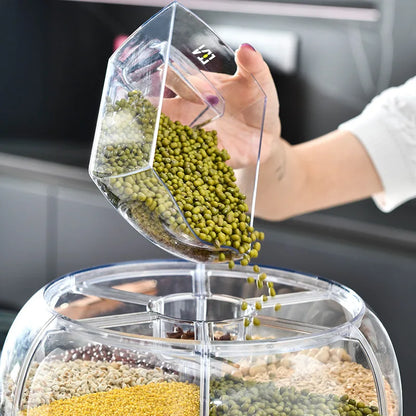 Revolving Grain Storage Dispenser with Clear View Design
