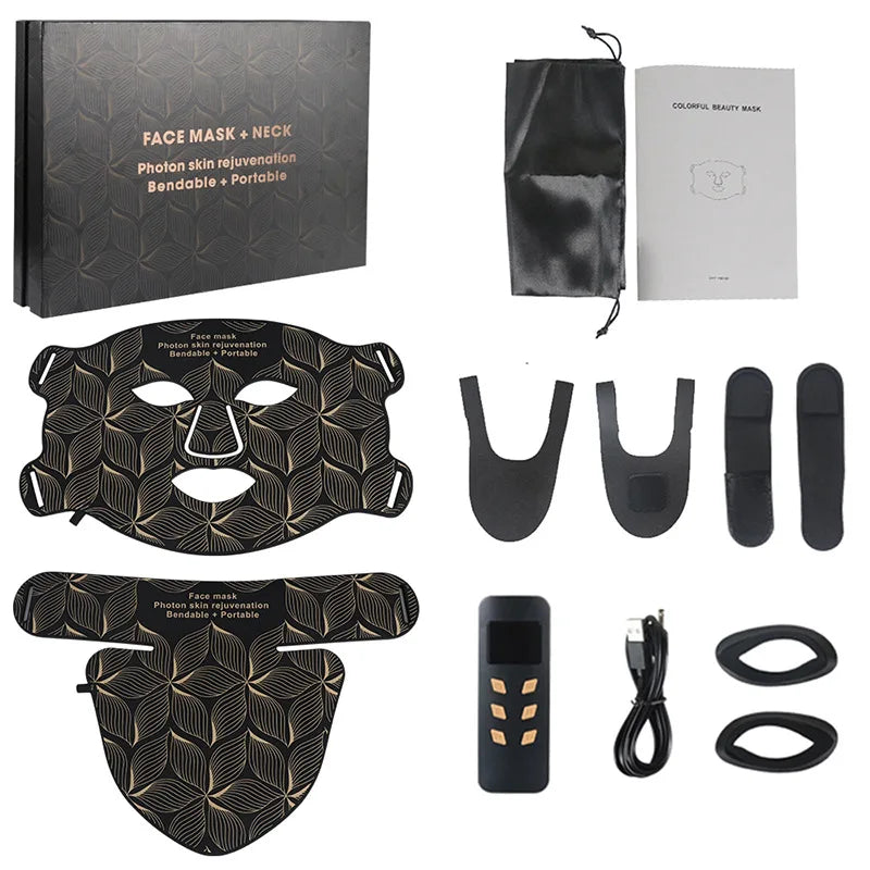 LED Face and Neck Mask with 8 Colors, 480 Lights, Rechargeable Battery, Silicone Design & Timer Options of 10/20/30 Minutes