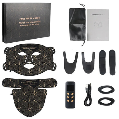 LED Face and Neck Mask with 8 Colors, 480 Lights, Rechargeable Battery, Silicone Design & Timer Options of 10/20/30 Minutes
