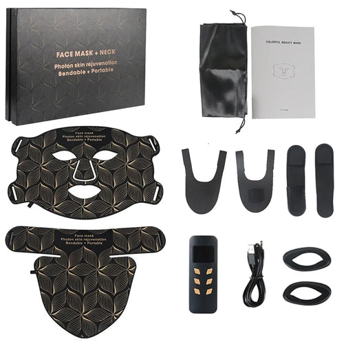 LED Face and Neck Mask with 8 Colors, 480 Lights, Rechargeable Battery, Silicone Design & Timer Options of 10/20/30 Minutes