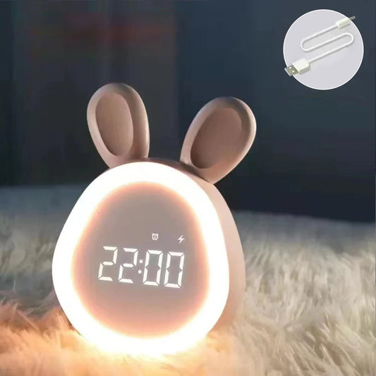 Children's Alarm Clock with LED Night Light and Rabbit Design