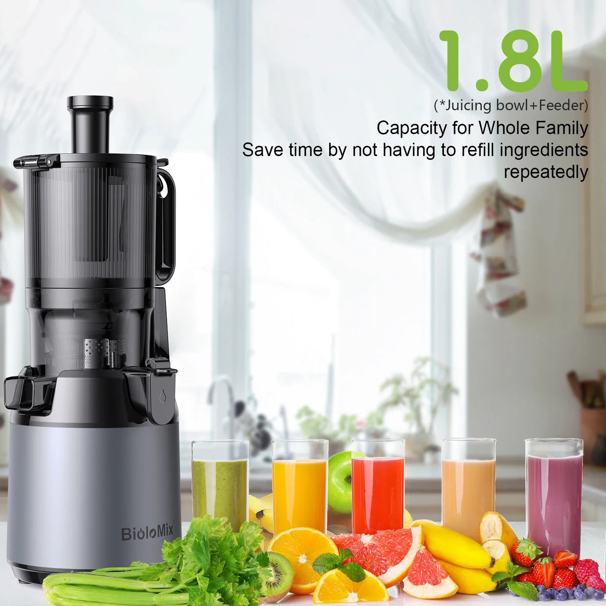 Slow Masticating Juicer with Wide Chute, Quiet Motor & Easy Clean Plug