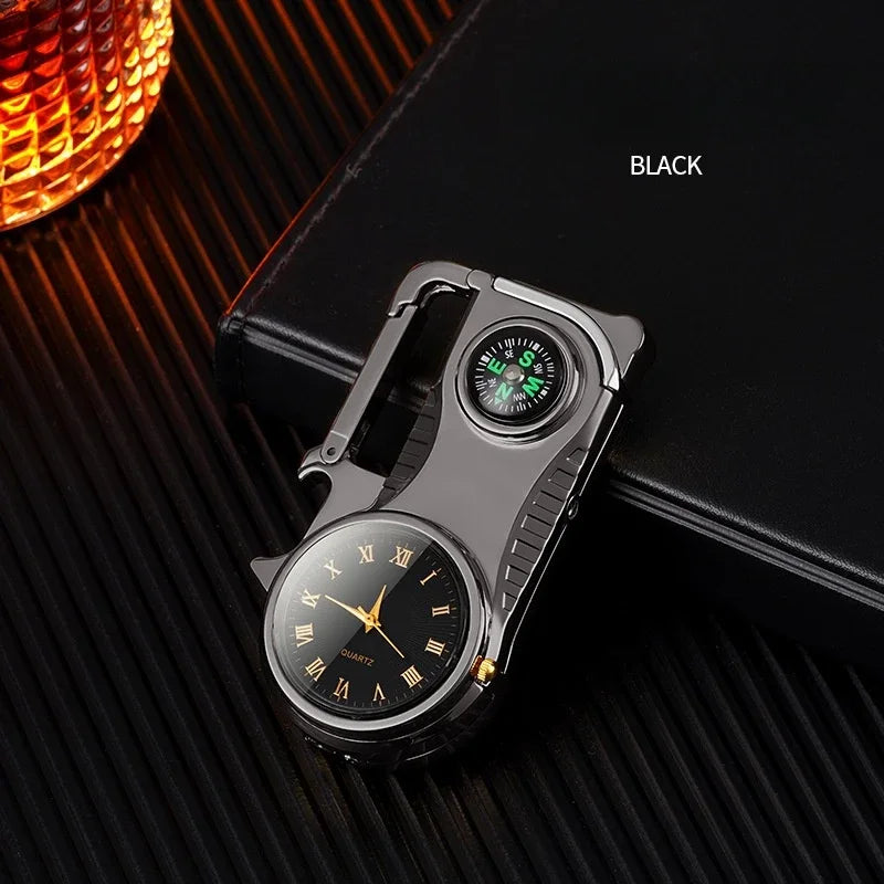 Keychain Lighter with Compass and Windproof Butane - 4-in-1 Metal Tool