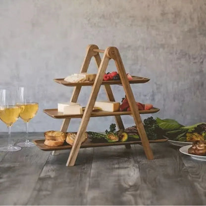 Wooden Cake Stand with 3 Tiers – Rustic Serving Platter