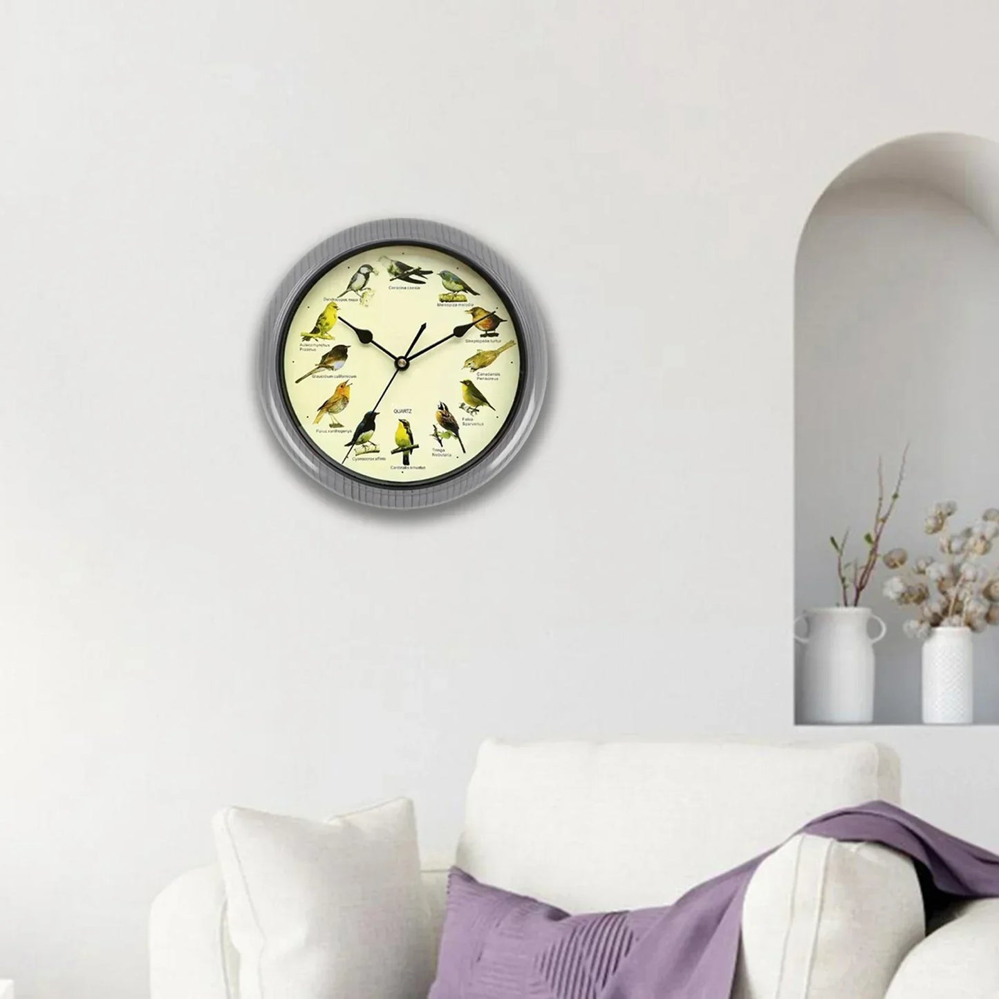 10-Inch Wall Clock Featuring Bird Sounds for Elegant Home Decor