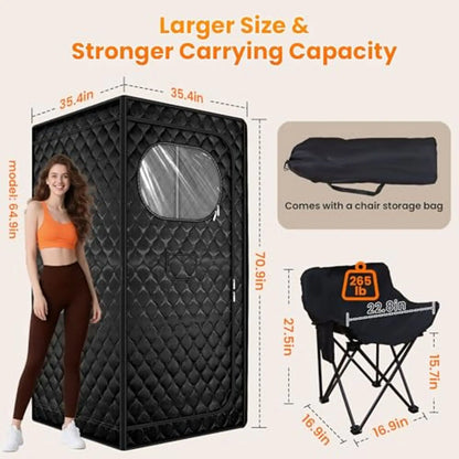 Full Size Home Steam Sauna Tent with 1300W Generator, Chair & Timer