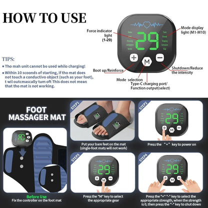 Remote-Controlled Foot Massaging Slippers – 10 Modes, 29 Intensities, 4 Pads, USB-C Rechargeable