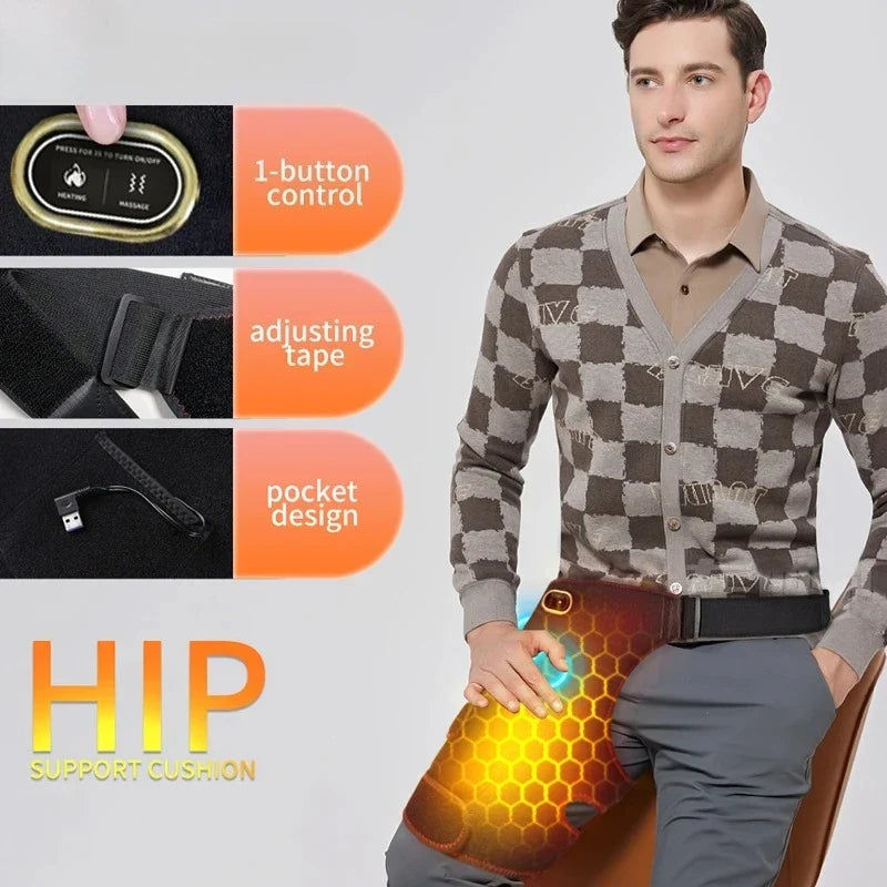 Cordless Hip Support Brace – Heat and Vibration Massager for Comfort