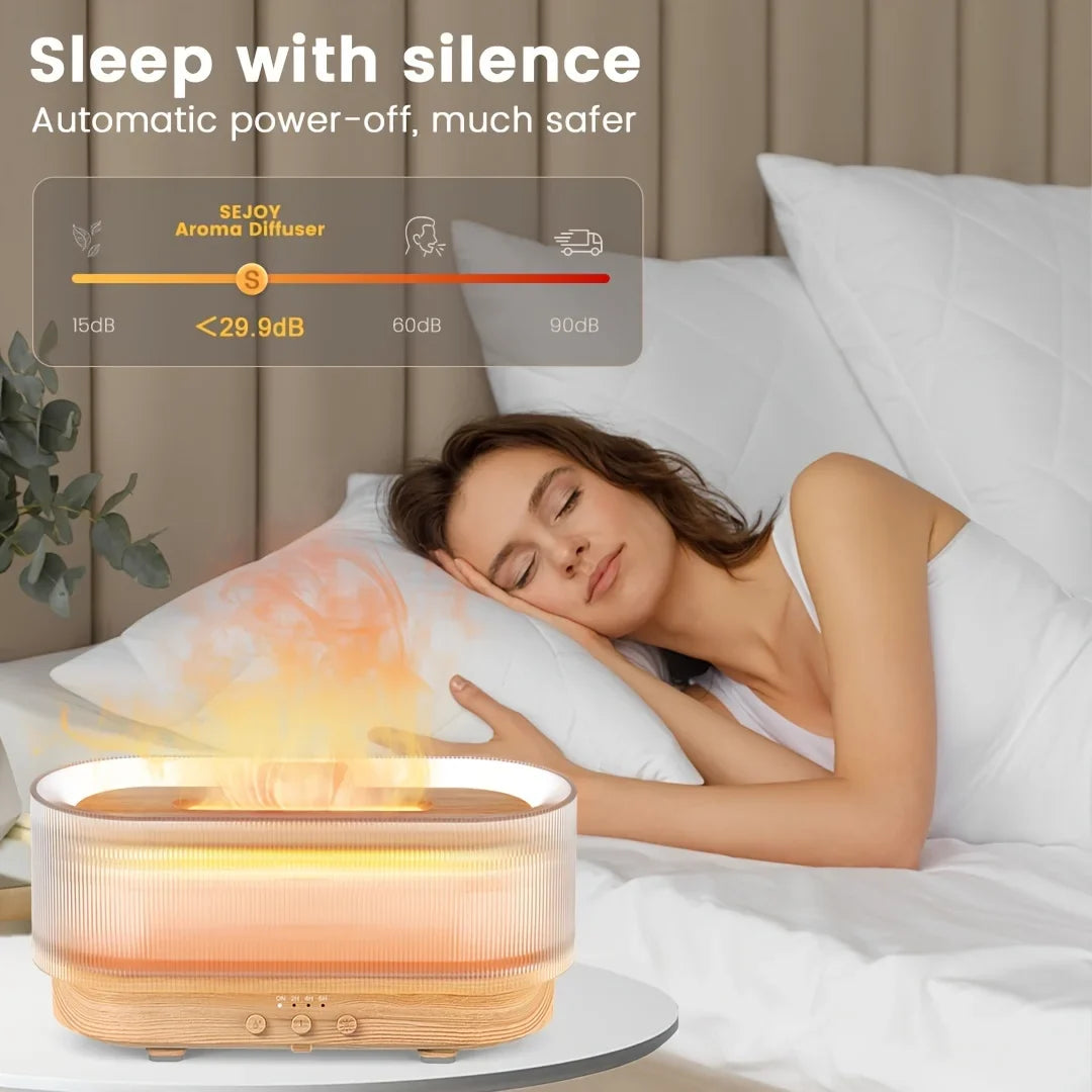 300ml Ultrasonic Essential Oil Diffuser with Flame Effect and LED – 12 Hours Runtime