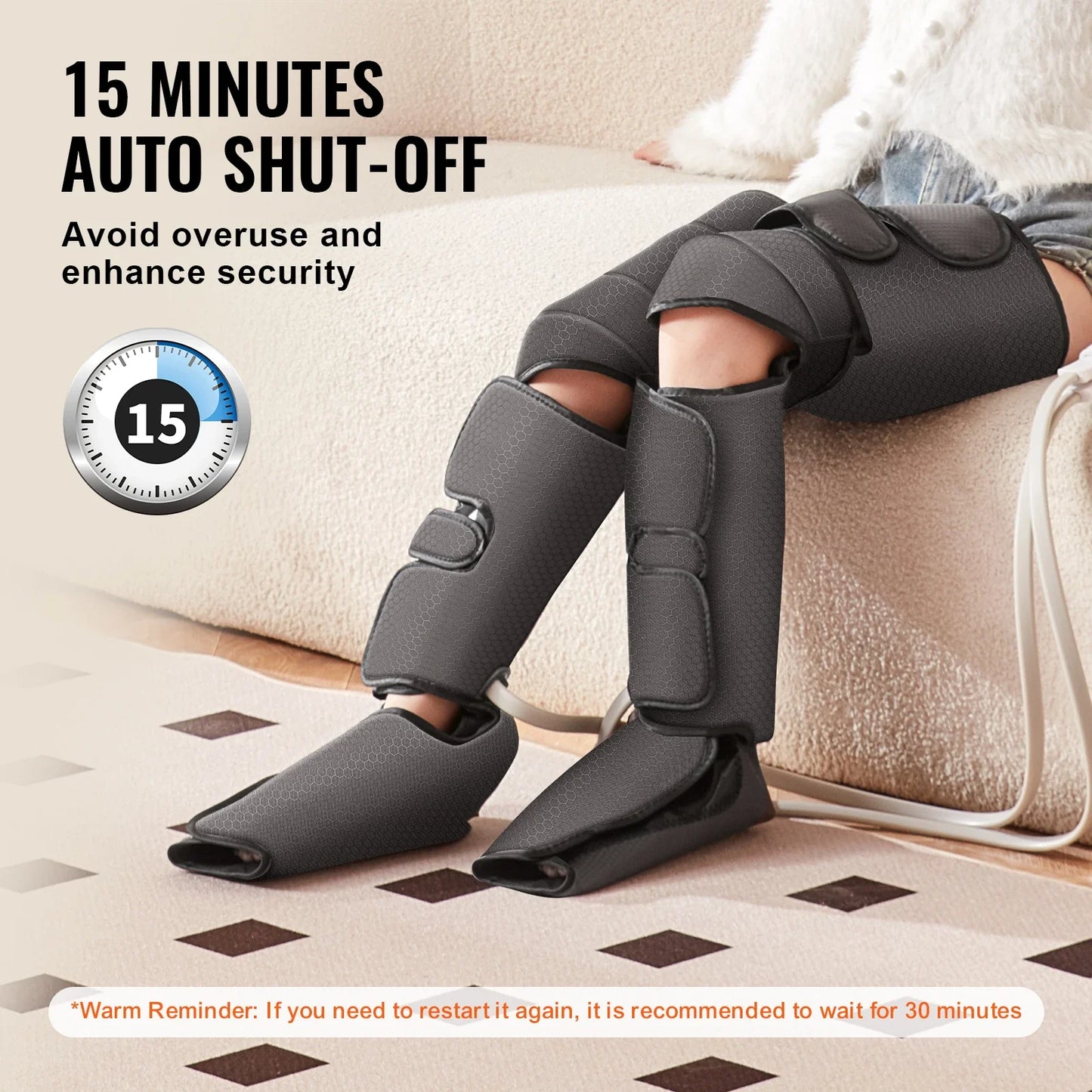 Air Compression Leg Massager with Heat – Full Foot, Calf, Thigh Wraps, 3 Modes & Intensities