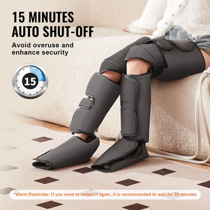 Air Compression Leg Massager with Heat – Full Foot, Calf, Thigh Wraps, 3 Modes & Intensities
