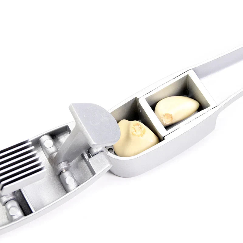 Garlic Slicer and Press Combo with Built-In Cleaning Brush – Durable Aluminum